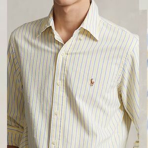 Classic Fit Striped Oxford Shirt Polo Ralph Lauren Yellow and Blue Striped NWT-M